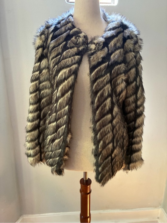 Twelfth Street by Cynthia Vincent Jackets & Blazers - Twelfth Street by Cynthia Vincent Faux Fur Striped Jacket in Brown and Black